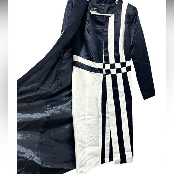 Ashro Jacket Dress Set Mother Of The Bride Formal Navy White Midi Wmns 6 NWOT - Picture 3 of 16